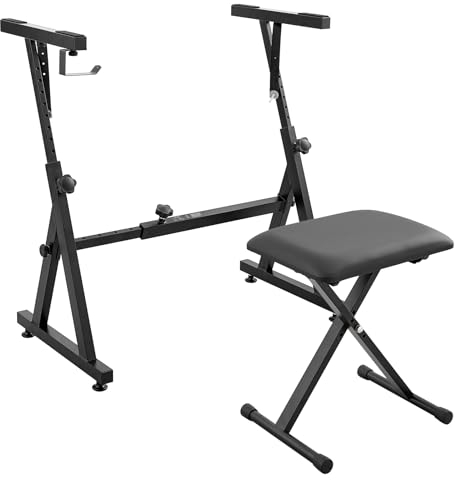 VEVOR Klavier-Keyboard-Ständer und Sitzbank, Z-Stil, robuster Digitalpiano-Musikständer und Sitz, 113,4 kg Tragkraft, mit verstellbaren Klavierbank-Breiten-Höhen-Rädern, passend für elektrische