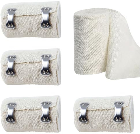 5 Stück Mullbinden mit 2 Clips – Elastischer Verband für Knie, Knöchel und Handgelenk – Selbsthaftende Bandage – Wiederverwendbare Binden – Kompressionsbandage für schnelle Heilung