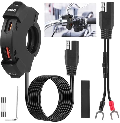 Mineup USB-uttag motorcykel, 12 V USB C-uttag motorcykel vattentät, 48 W QC3.0 USB-A och PD Type-C, vattentätt dubbelt laddningsuttag för motorcykel husbil bil bil båt