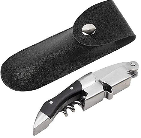 Apribottiglie in pelle, custodia per coltello da vino in pelle Cavatappi piccola borsa in pelle Nuova fondina per apribottiglie in PU 5,9 × 2,0 pollici (Nero)