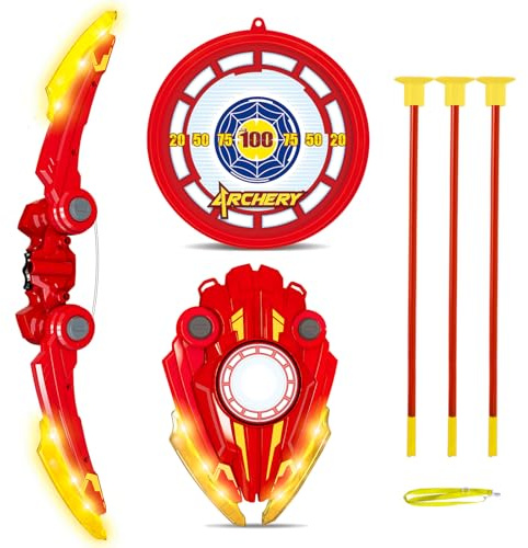 GoStock Kids Bow and Arrow Set, LED Light Up Archery Toy Set with 1 Bow 3 Suction Cup Arrows 1 Target, Indoor and Outdoor Toys for Kids, Christmas Birthday Gifts for Boys & Girls Ages 3-12, Red