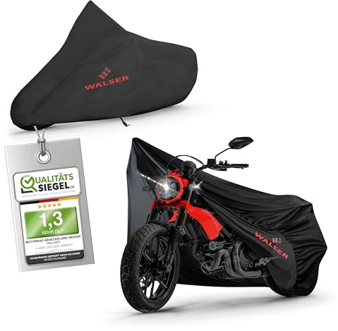 WALSER Funda Moto Indoor L 250x100x130 cm - Cubierta Moto Stretch Transpirable, Proteccion Anti-polvo para Motos Grandes, Garaje Moto Interior Tela negro incl. Bolsa