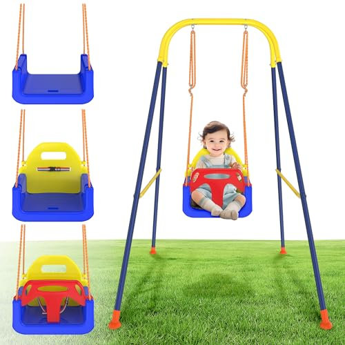 FIVMEN Babyschaukel Outdoor Indoor Kinderschaukel 3 in 1 Höhenverstellbar mit Abnehmbar Schaukelsitz und Schaukelgestell Baby Schaukel Baby Swing für Kinder von 6 bis 36 Monaten