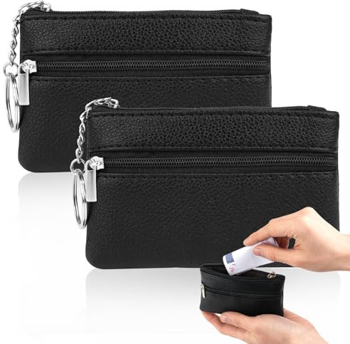 2 Stück schlüsselmäppchen Damen, Schlüsseltasche Mini Geldbörse Damen Schlüsseletui Aus Pu Leder Autoschlüssel Tasche Schlüssel Tasche Schlüsselanhänger Tasche Kleine Schlüsselmäppchen Herren-Schwarz