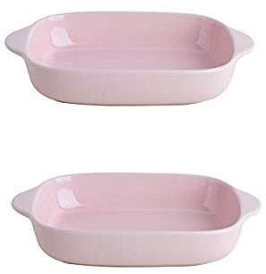 DARANCA Ceramic Oven Dish,Porcelain Oven Dishes, Pie Dish, 8.8 Inches Pie Pan, Pie Plate, Non-Stick Quiche Dish for Cooking, Set of 2(Pink)