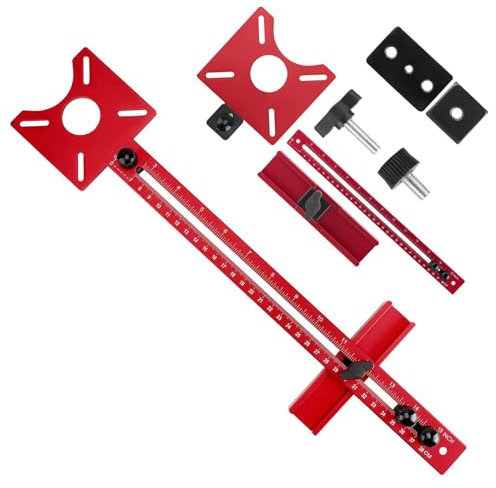 Router Milling Groove Bracket, Rotatable Milling Router Circle Cutting Jig Guide Cabinet Hardware Jig, Universal Aluminium Adjustable Cabinet Template Tool with Metric Scale for Woodworking Benches