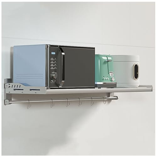 Scaffale pieghevole per forno a microonde in acciaio inox, con 6 ganci, per cucina e spezie