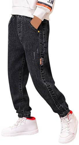 Generisch Jean 2025 pour garçon à jambes larges, coupe ample, pantalon en denim, jean décontracté à jambes larges, pantalon streetwear pour enfants garçons 98, Noir , 14-15 ans