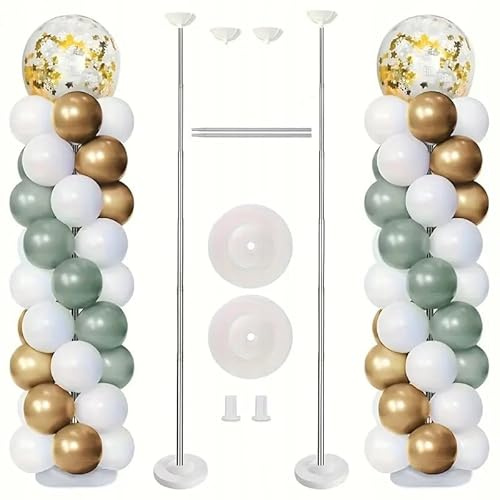 Brokatove 2 supporti per palloncini telescopici da 210 cm - Set riutilizzabile con base per l'acqua e 40 elementi di fissaggio, colonne decorative riutilizzabili per battesimo, matrimonio, comunione