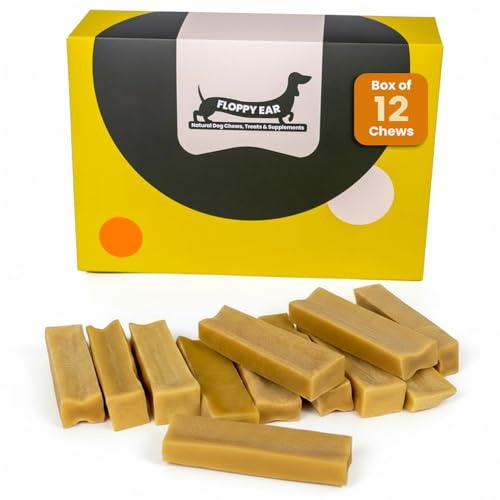 Floppy Ear Himalayan Yak Dog Chews - Yak Chews with Milk for Dogs Medium (box of 12) - Protein & Calcium Rich Long Lasting Dental Sticks - Healthy Natural Snack