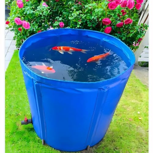 Estanque de Lona para Peces, Barril de Lluvia for Piscina elevada, Almacenamiento de Agua for Estanque de Peces con Soporte, 160 l, Color Azul