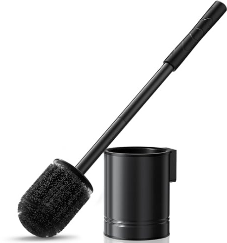 HAMITOR Toilet Brush and Holder Set: Wall-Mounted Toilet Cleaner Brush | Stainless Steel, Space-Saving Loo Brushes for Caravan & Motorhome , Campervan Compact Bathroom Accessories ,1 Pack, Black