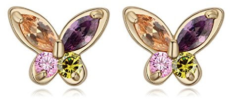 Crystalline Azuria Mujer 18ct Chapado en Oro Colorido Mariposas Cristales de Zirconia Pendientes de tuerca para Mujer y Niña