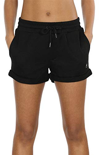 icyzone Damen Sportshorts Kurze Sporthose Jogginghose Atmungsaktiv Laufshorts Gym Fitness Shorts mit Taschen (M, Black)