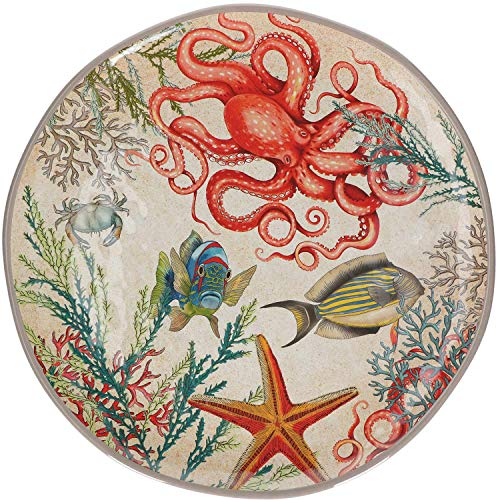 Nador Sea Life - Plato redondo (100% melamina Ø 42 cm), color blanco
