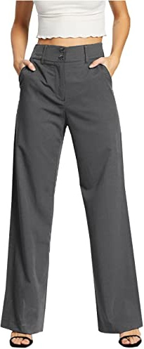 femiss Womens Wide Leg Trousers | High Waisted Tailored Smart Office Workwear | Relaxed Fit Flared Formal Business Casual Pants with Pockets | Sizes 6-20 | (Grey-18)