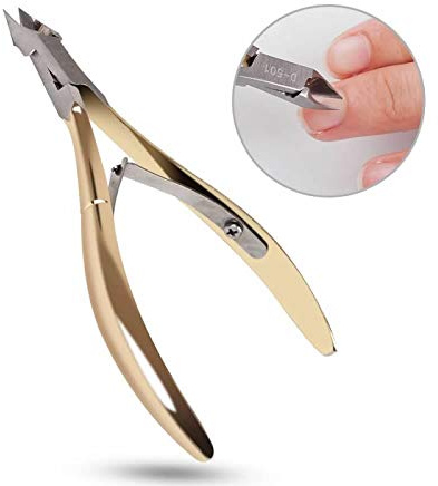 ZEDACA® Elegante y duradera Mango de oro Piel muerta Tijera Tijeras de cutícula de uñas de acero inoxidable Herramientas de pedicura para manicura