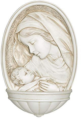 Joseph's Studio by Roman - Madonna and Child Holy Water Font, Renaissance Collection, 8 H, Resin and Stone, Religious Gift, Decoration, Collection, Durable, Long Lasting