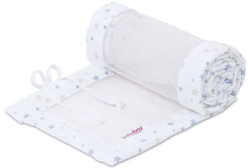 babybay nest nätpiké/spjälskydd för sidosäng/stötskydd för babysäng, lämplig för modell original, vit stjärnblandning sand/azurblå