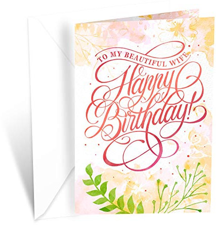 Prime Greetings Romantic Wife Birthday Card, Made in America, Eco-Friendly, Thick Card Stock with Premium Envelope 5in x 7.75in, Packaged in Protective Mailer
