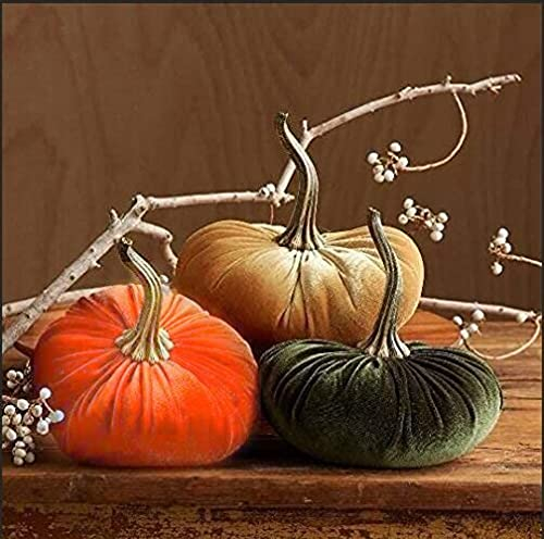 Deko Kürbis Samt Samtstoff Handgemachte Samt Kürbisse Deko Super Weicher Gefüllter Kürbis mit Exquisiten Bloggerstyle neu ca. 15 cm (3 pcs)