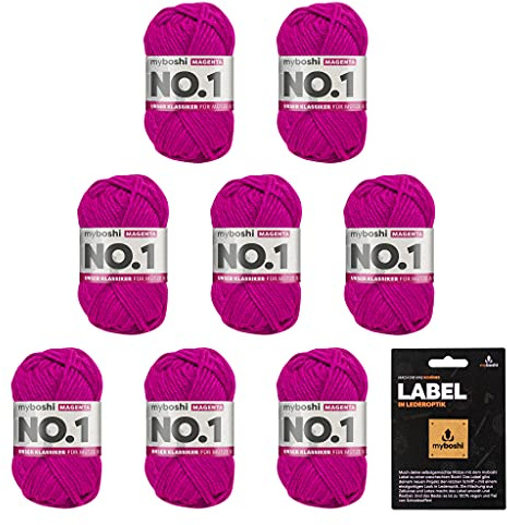 myboshi No.1 Wolle zum Häkeln und Stricken, Schnellstrickgarn, inkl. Label, Strickwolle, Häkelwolle, mulesing-frei, Ll. 55m /50g, 30% Wolle (Merinowolle) Rosa (Magenta), 8 Knäuel