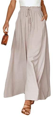 Osheoiso Pantalon Femme Élégant Pantalon Couleur Unie Taille Elastique Grande Taille Casual Pantalon en Coton et Lin Léger Élastique Culotte Bouffante pour Eté A Abricot L