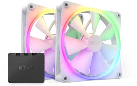 NZXT F140 RGB Fans - RF-R14DF-W1 - Advanced RGB Lighting Customization - Whisper Quiet Cooling - Twin (RGB Fan & Controller INCLUDED) - 140mm Fan - White