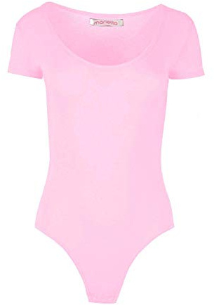 Colop Womens Cap Short Sleeve Plain Round Neck Stretch Leotard Bodysuit Uk 8-26 (Baby Pink, 20-22)
