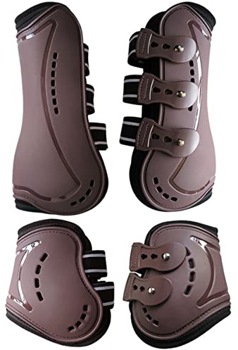 Wandrola Sport Splint Boots for Horses, Front & Hind Horse Leg Protection, for Schooling, Competition, Horse Boots Set of 4 (L, Brown)