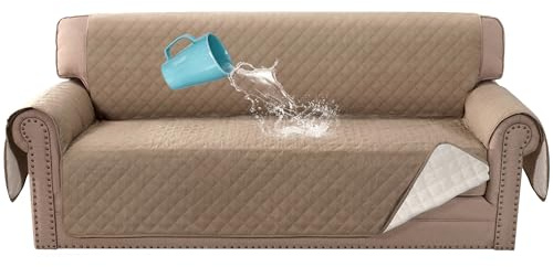 H.VERSAILTEX Sofa Cover, 100% Waterproof Slipcover Furniture Protector, Washable Couch Cover with Non-Skid Backing and Elastic Straps for Kids, Dogs, Pets(Sofa, French Oak)