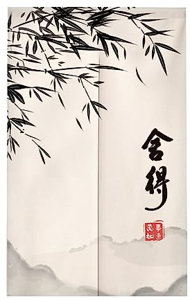 Surwin Cortina de Puerta Japonesa Noren, Vintage Estilo Japonés Cortina de Puerta Interior Tela Tapiz Cortina de Partición para Hogar Habitación Cocina Tienda (90x200cm,Hojas bambú)