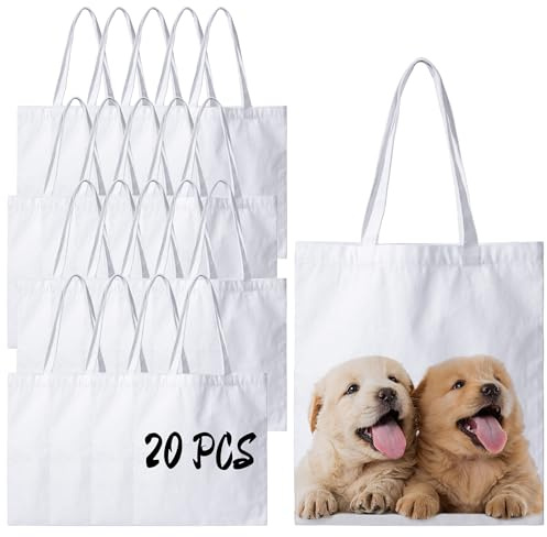 Joyclub 20 Pack Canvas Tote Bags Bulk Sublimation Blanks Tote Bags Polyester Medium Reusable Grocery Cloth Bags for Heat Transfer Tie Dye Advertising Painting Crafting Library DIY Gift