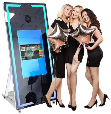 45''/65'' Magic Mirror Photo Booth-Maschine (22''/32'' Touchscreen) + Flightcase, Tragbare Selfie Mirror Photo Booth + Pc (I5-8gb+256gb), Für Partys Und Events,White-65”