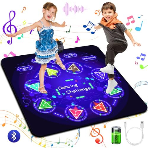 BuzzoXerex Tanzmatte für Kinder, Musikmatte Kinder, Tanzmatte Mädchen mit Wiederaufladbare Batterie, Bluetooth, 8 Leuchtenden Pfeilen Led-Leuchten, 2 Modi, Geschenke für Kinder 3 4 5 6 7 8 9 10+ Jahre