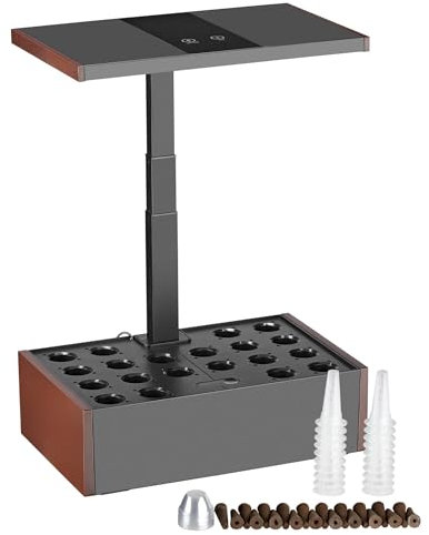 Wiltec Indoor Gartensystem braun, Smart Garden höhenverstellbar, Hydroponisches Anzuchtsystem für 20 Pflanzen, Kräutergarten mit LED-Beleuchtung