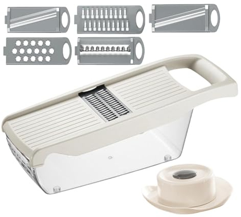 Lnhgh Rebanadora de patatas de mandolina, rebanadora de verduras de mandolina,Rallador de queso con recipiente - Cortador de tomate ajustable de cocina, trituradora de frutas para patatas,