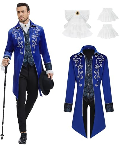 rumnigh Veste médiévale steampunk pour homme avec queue-de-morue en velours brodé et gothique médiéval pour fête sur le thème Steampunk et soirée dansante, Halloween