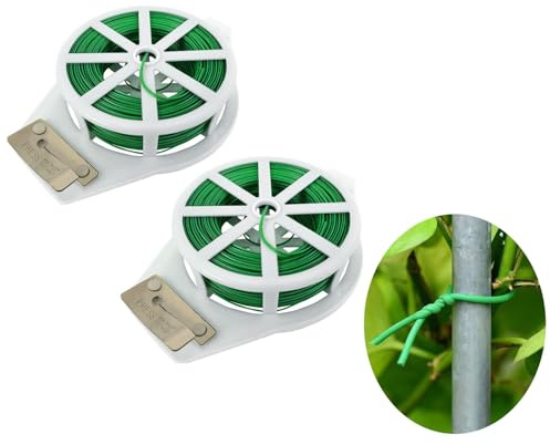 YANGWEN Lazos para Plantas 200M - Alambre Plastificado Verde con Cortador | Soporte para Jardín, Hogar y Oficina | Tutor de Plantas Resistentes