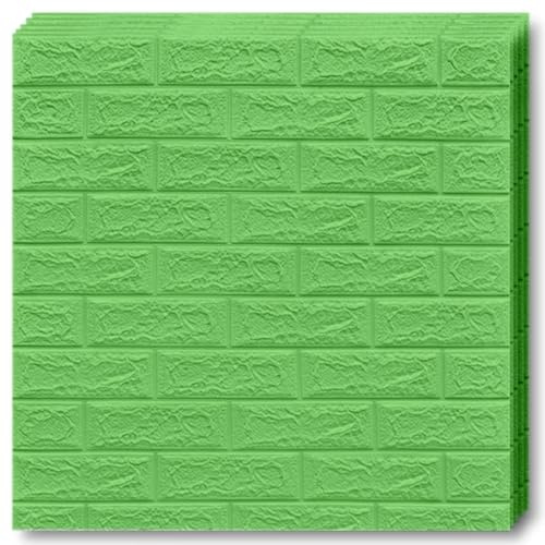 Selling Depot Carta da parati adesiva 3D verde effetto mattone - Set 10 fogli (70x77cm, 5.3mq) autoadesiva, impermeabile, fonoassorbente – cucina, bagno, camera, pareti fai da te – TENO54