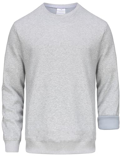 NORDIC OUTLAND Felpa da uomo pesante girocollo foderata in morbido pile, a maniche lunghe, classico caldo pullover basic top, Grigio chiaro, Medium