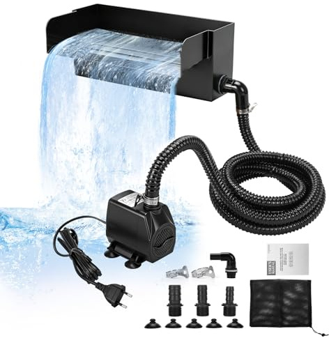 WingFly Estanque Cascada para Estanque de jardín, Juego de Cascada 30 cm de Acero Inoxidable con Bomba de Estanque de 45 W 3000 L/H, Piscina Cascada para Juego de Agua, Patio, Pared de Agua