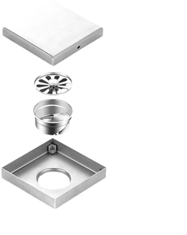 Eawfgtuw Drenaje cuadrado de acero inoxidable para suelo de ducha con colador extraíble, antioxidante, para baño, cocina o balcón, accesorio de fontanería para un flujo de agua rápido y (blanco, 12 x