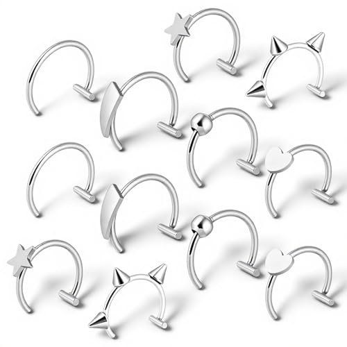 Josojoou 12 stycken falsk piercing rostfritt stål läppringar silver näsa piercing falska piercing läpppiercing smycke clip on ring septum hästsko örhänge läppband för kvinnor män