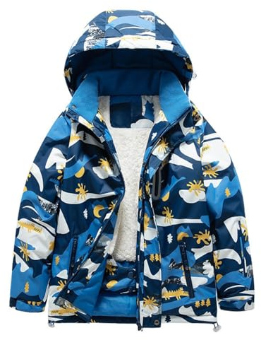 Veste de ski imperméable avec doublure en polaire – Manteau d'hiver chaud à capuche pour enfants – Imperméable et coupe-vent – Vêtements d'extérieur épais, noir foncé, 5-6 ans