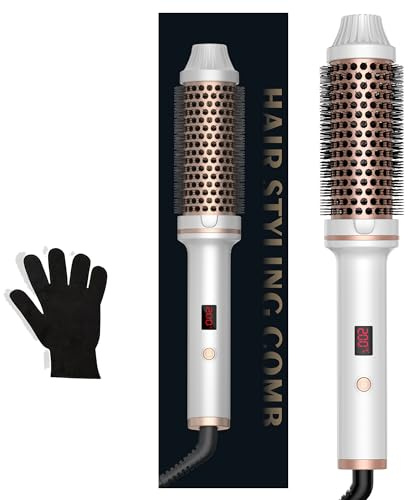 Spazzola termica 3 in 1, 38 mm, spazzola per ricci, display LCD 120 – 200 °C, aumenta il volume dei capelli, ricci sciolti, capelli lisci, dimensioni compatte leggere, doppia tensione, adatto per