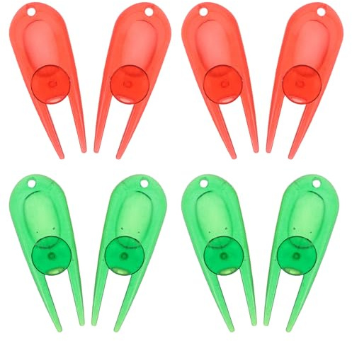 Cabilock Forchetta da Golf Verde e Rossa 8 Pezzi Strumento Compatto per Riparazione Zolle e Marcatori Palline Attrezzatura per Manutenzione Campo Golf per Professionisti e Dilettanti