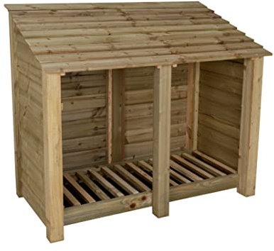 Arbor Garden Solutions Wooden log store 4ft (W-146cm, H-126cm, D-88cm), natural finish (Without kindling shelf)