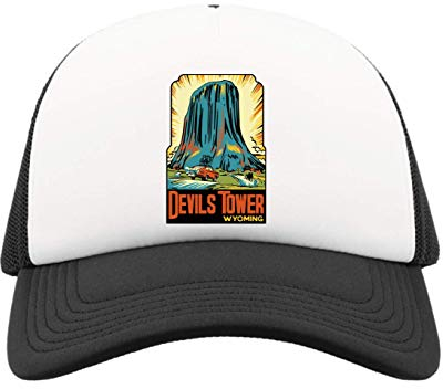 Devils Tower Wyoming Retro Climbing Poster Art Half Mesh Trucker Cap Baseball Hut Snapback One Size