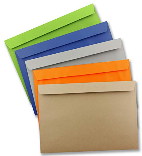 Lot de 10 grandes enveloppes - XXL - DIN C4 - Mélange de couleurs – 1 - 22,9 x 32,4 cm – Fermeture adhésive sans fenêtre – Enveloppes d'expédition pour format A4
